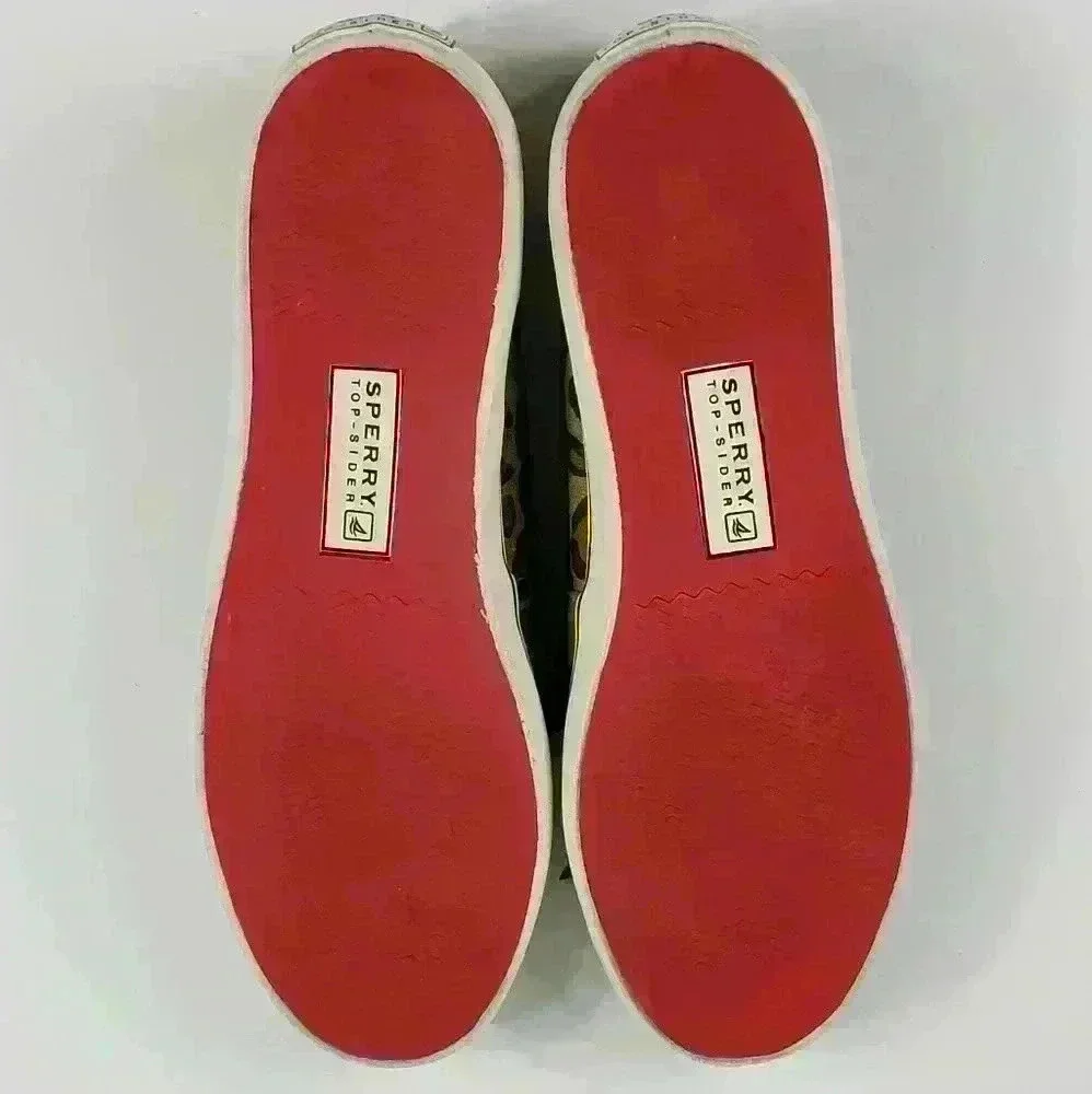 Sperry Top Sider Boat Shoes Leopard Tan Black White Gold Ribbon Laces Size 6M - Picture 11 of 15